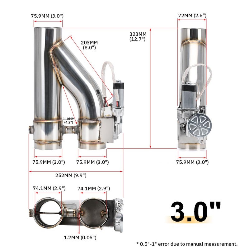 PQY Universal 3 Inch Stainless Steel Exhaust Pipe Kit - Image 3